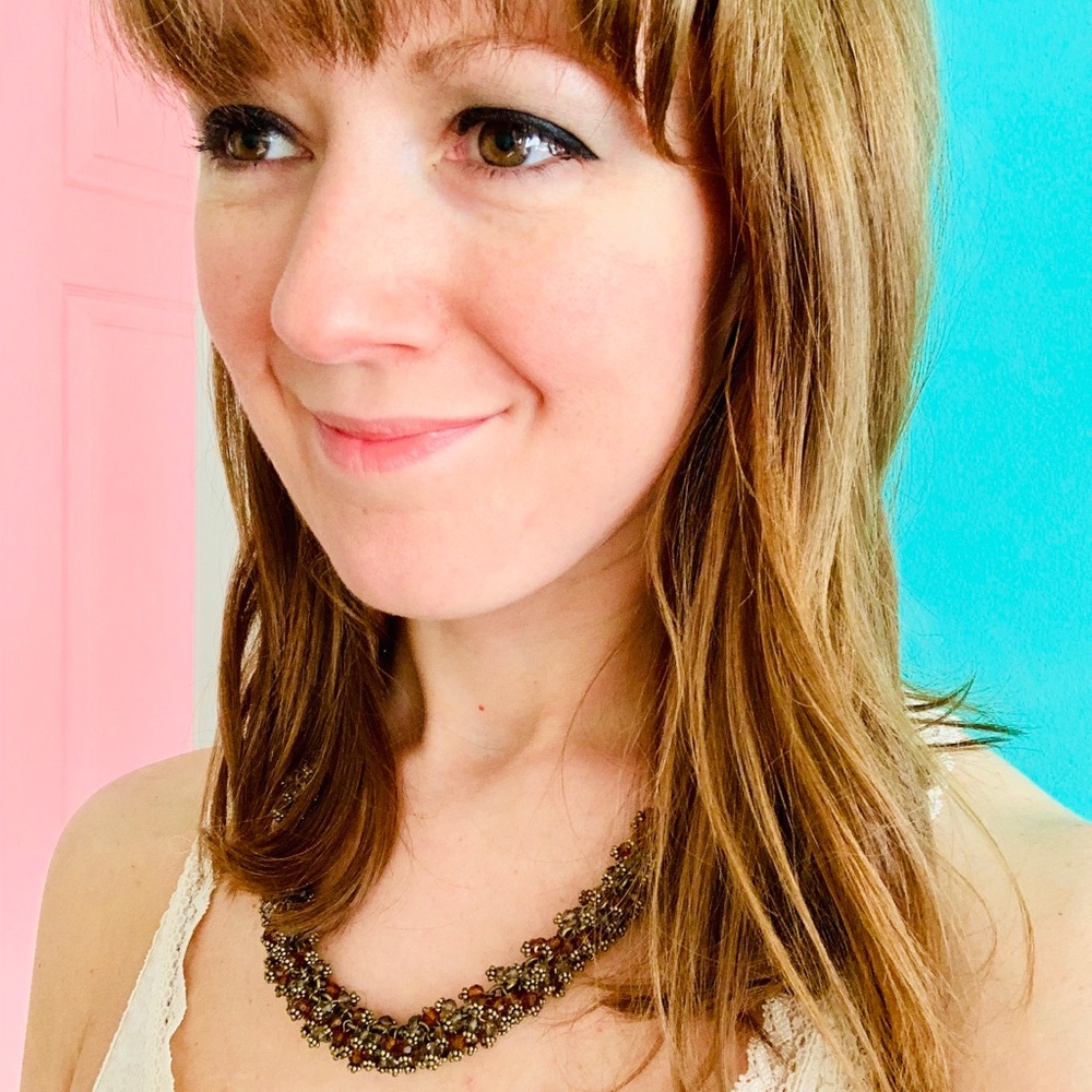 Amber + Copper Beaded Necklace - Picture 2 of 3